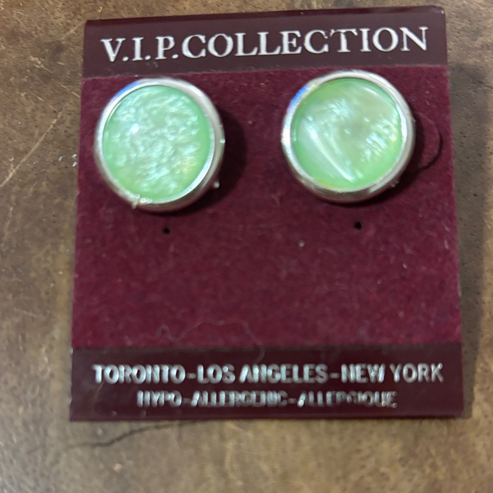 V.I.P. Collection Green Aventurine alike  Stud Earrings NEW